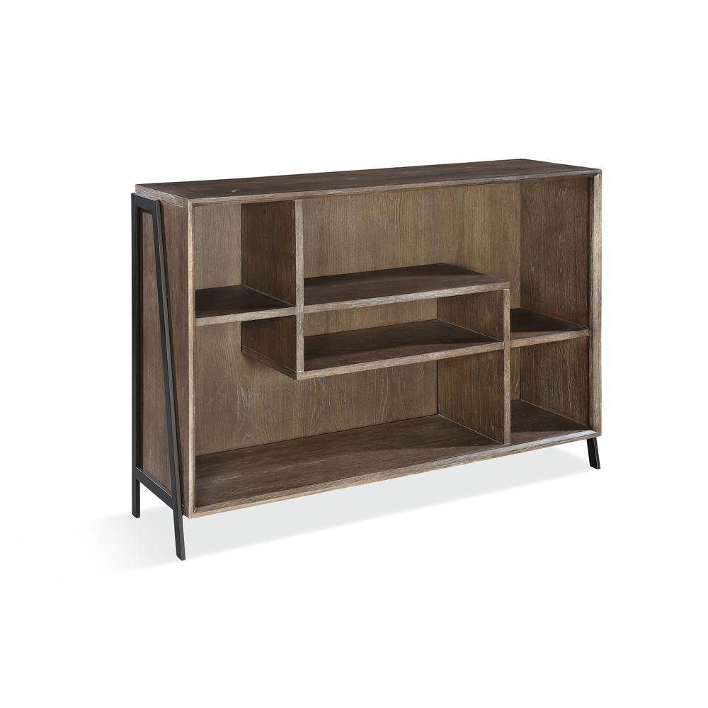 Finch Wood and Metal Accent Bookcase in Buckwheat and Antique Bronze. Picture 5