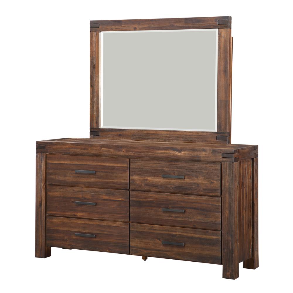 Meadow Six Drawer Solid Wood Dresser in Brick Brown (2024). Picture 2