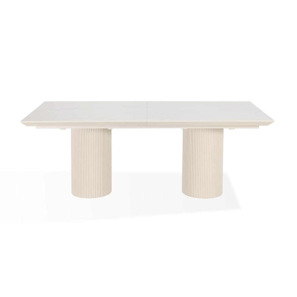 Cannon Stone Top Double Pedestal Extension Dining Table with Ivory Wood Base. Picture 8