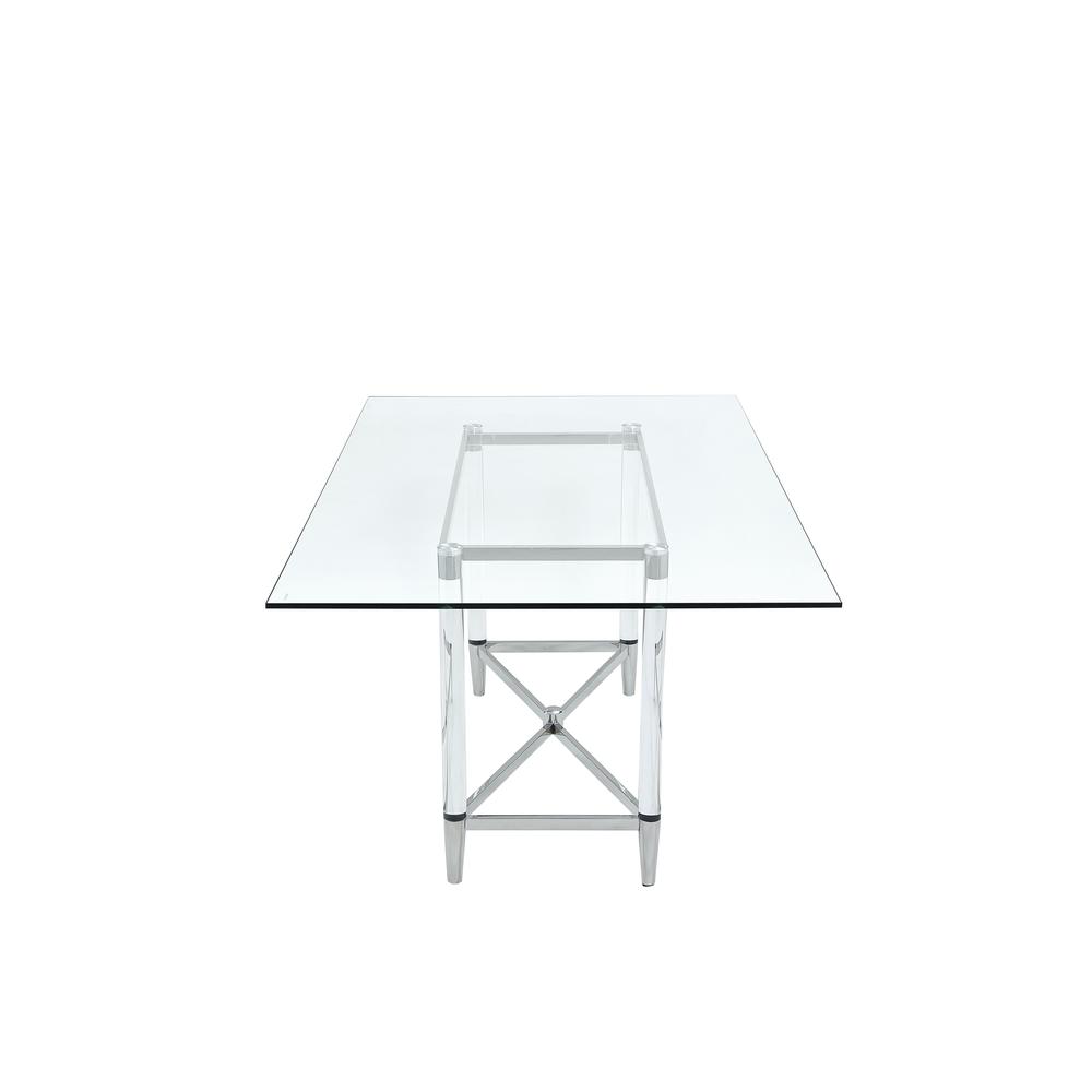 Marilyn Glass Top Dining Table in Polished Stainless Steel and Clear Acrylic. Picture 5