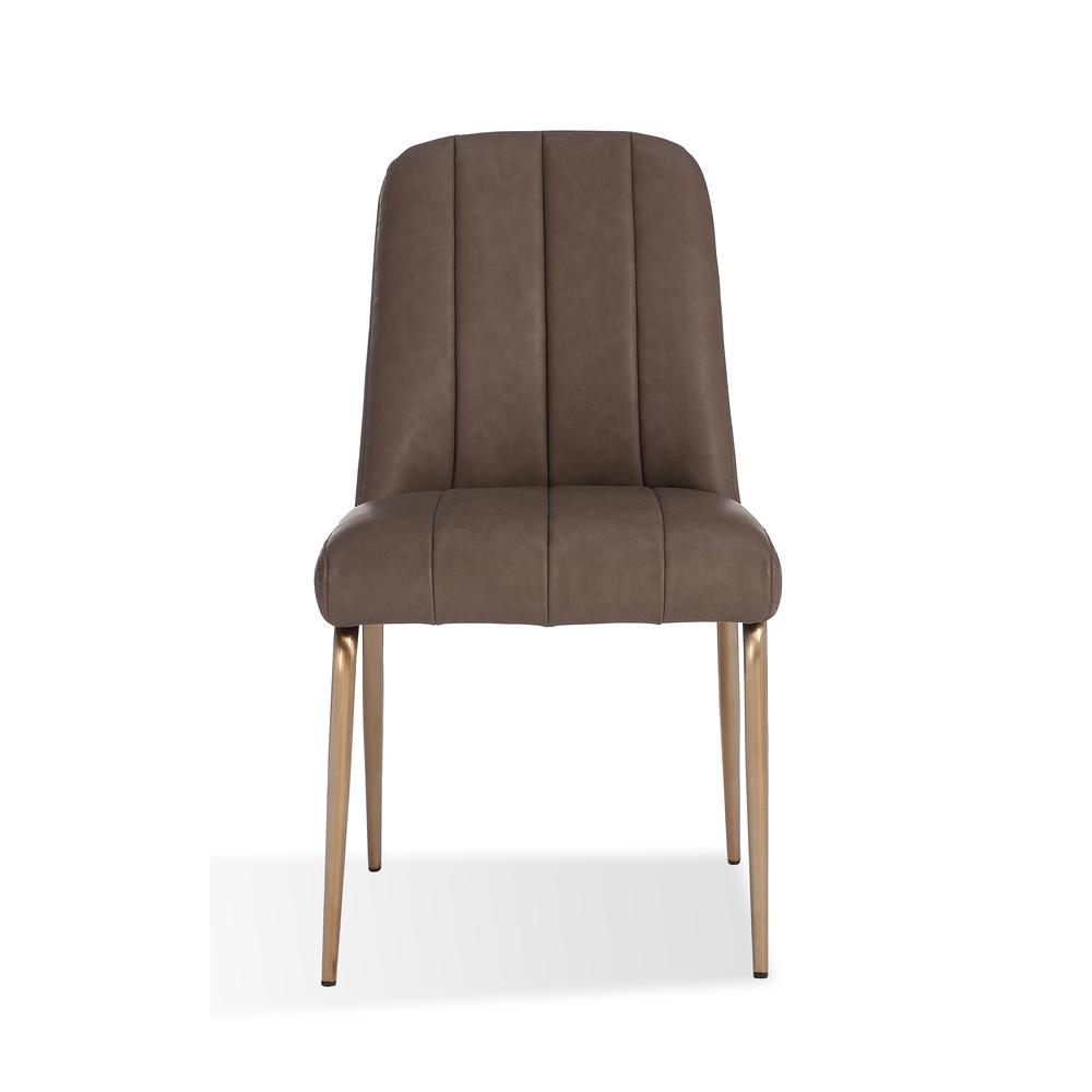 Upholstered Dining Chair in Cinnamon Synthetic Leather and Brushed Bronze Metal. Picture 5