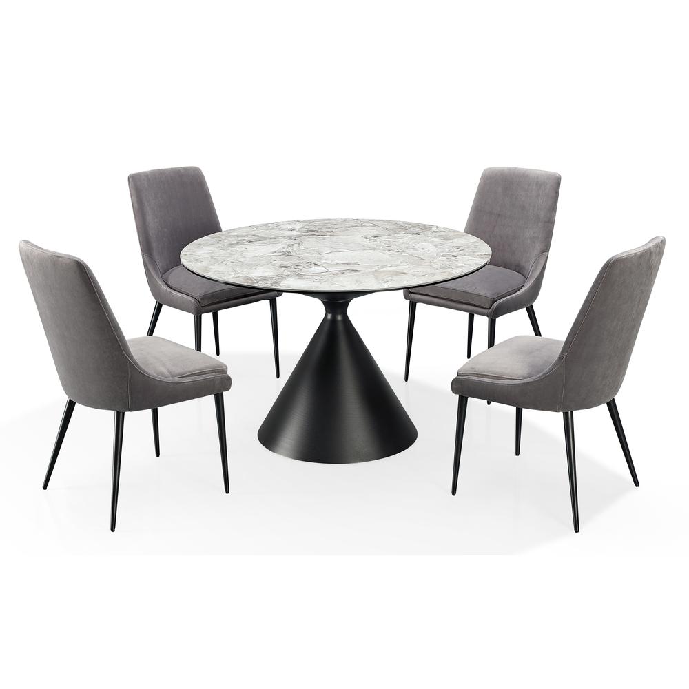 Winston Stone Top Metal Base Round Dining Table in Grigio. Picture 7