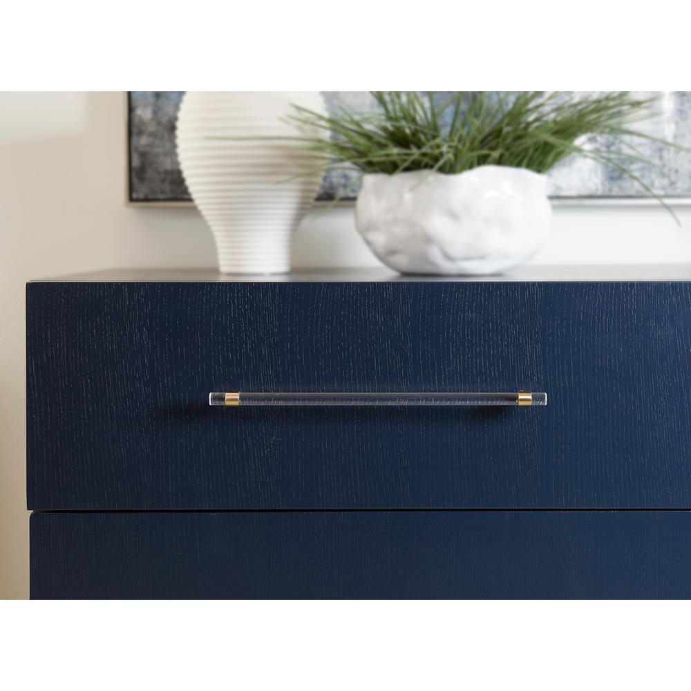 Argento Two Drawer USB Charging Nightstand in Navy Blue and Burnished Brass. Picture 3