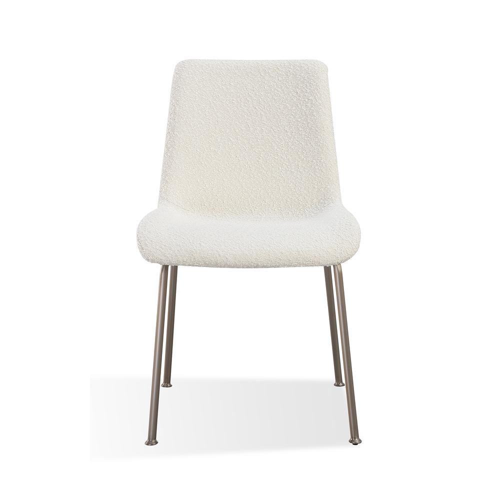 Jade Upholstered Dining Chair in Cottage Cheese Boucle and Brushed Nickel Metal. Picture 5