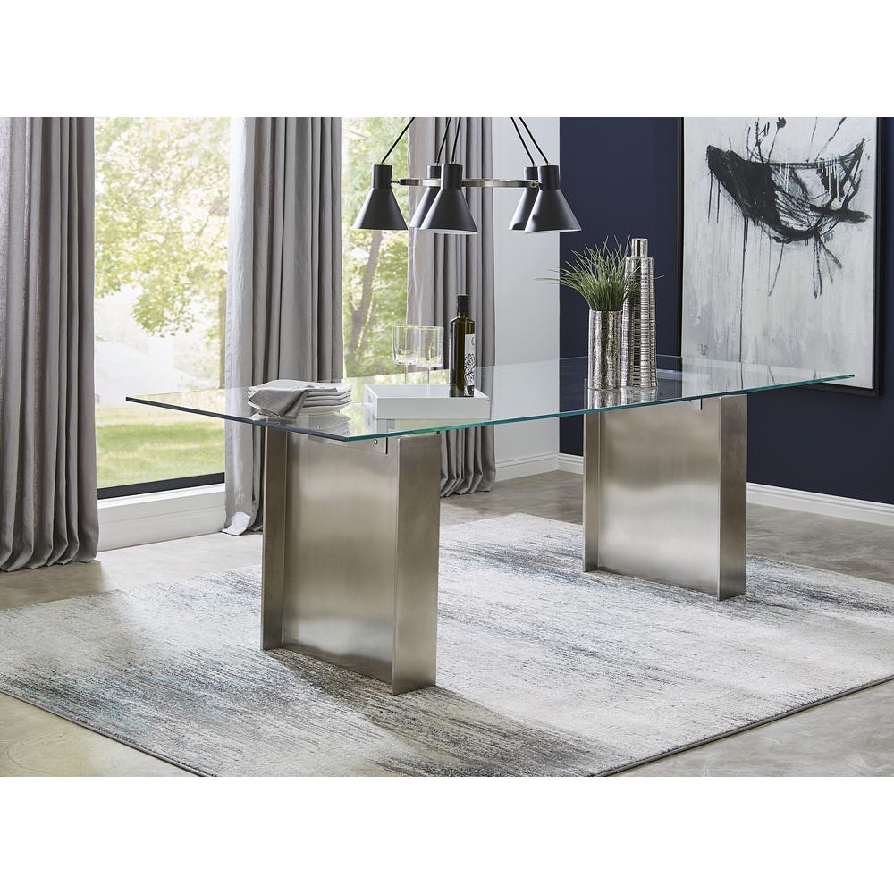 84 inch Rectangular Dining Table Ultra Clear Glass and brushed Stainless Steel. Picture 1