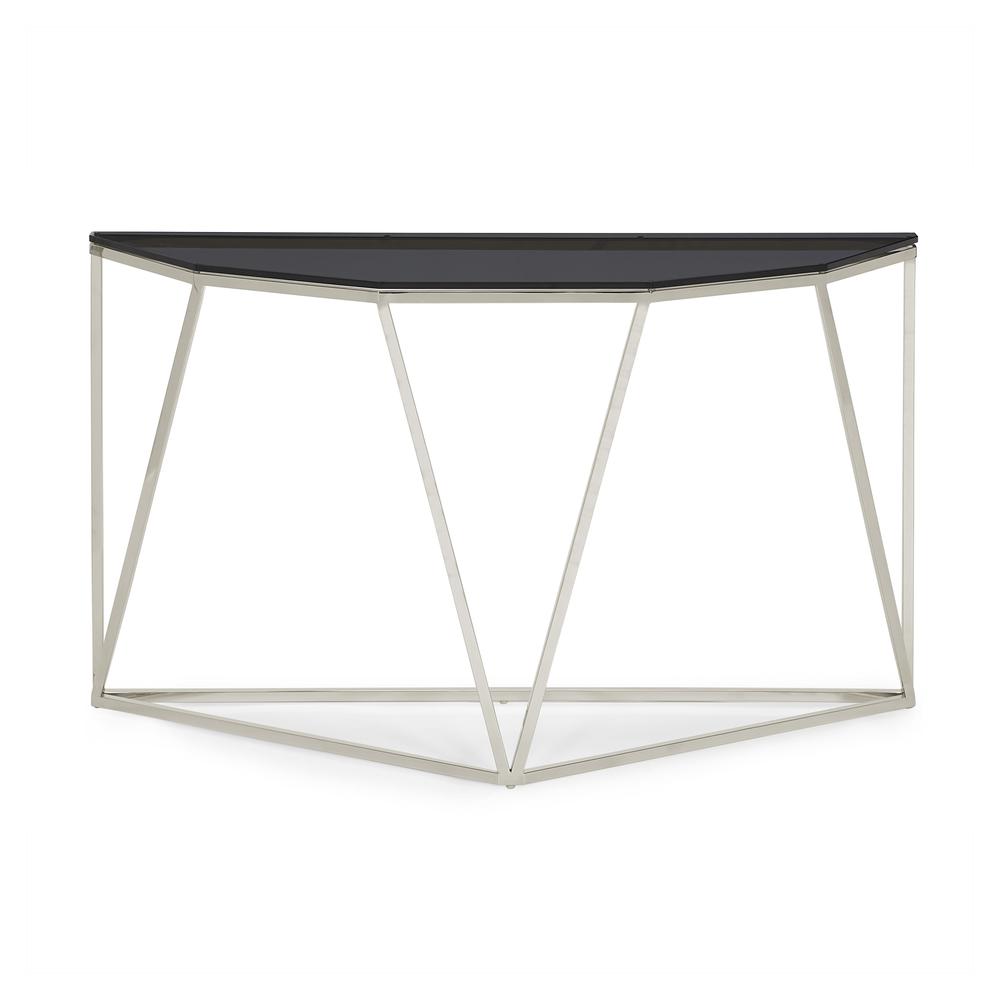 Aria Smoked Glass and Polished Stainless Steel Console Table. Picture 5