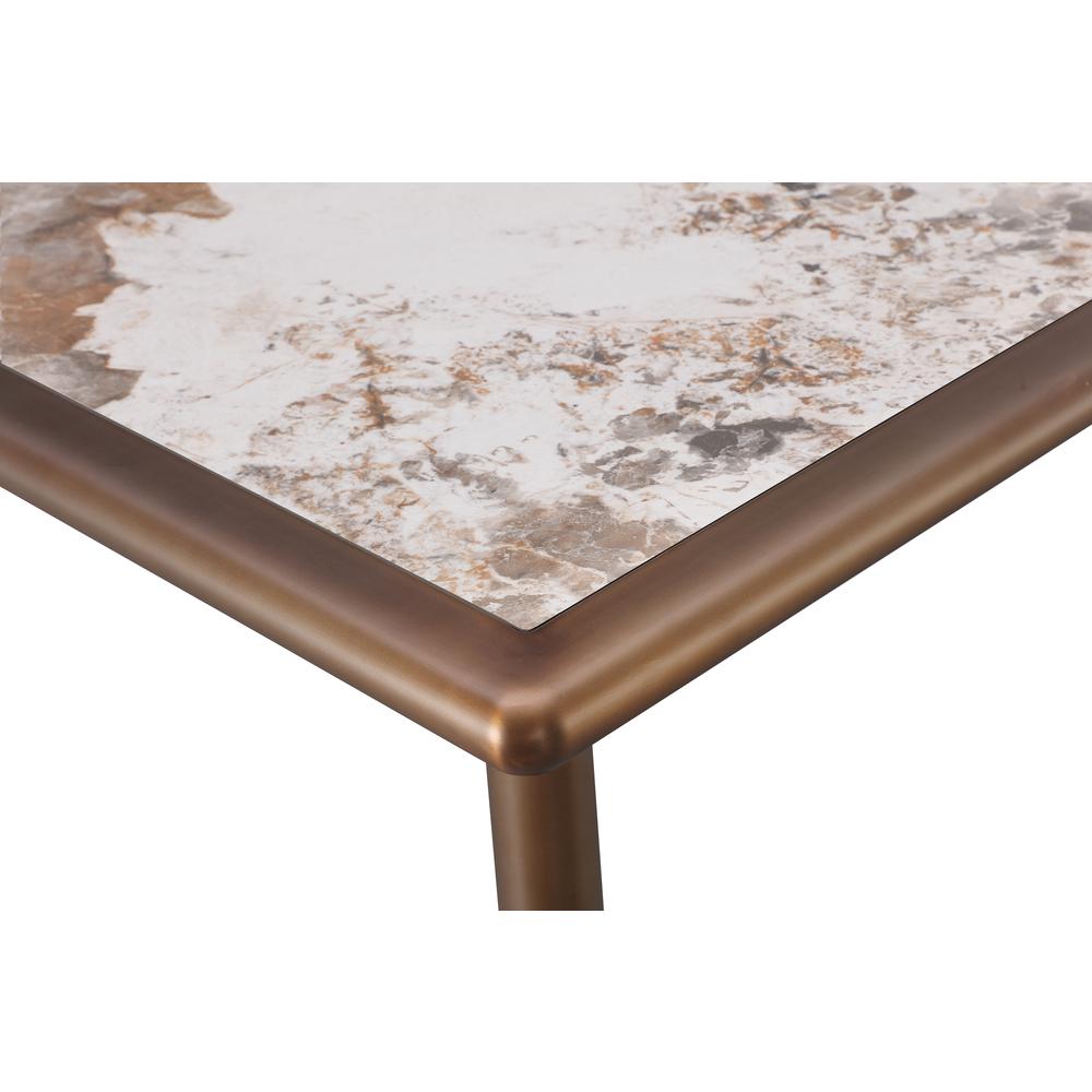 Tulum Stone Top Dining Table with Bronze Metal Base. Picture 6
