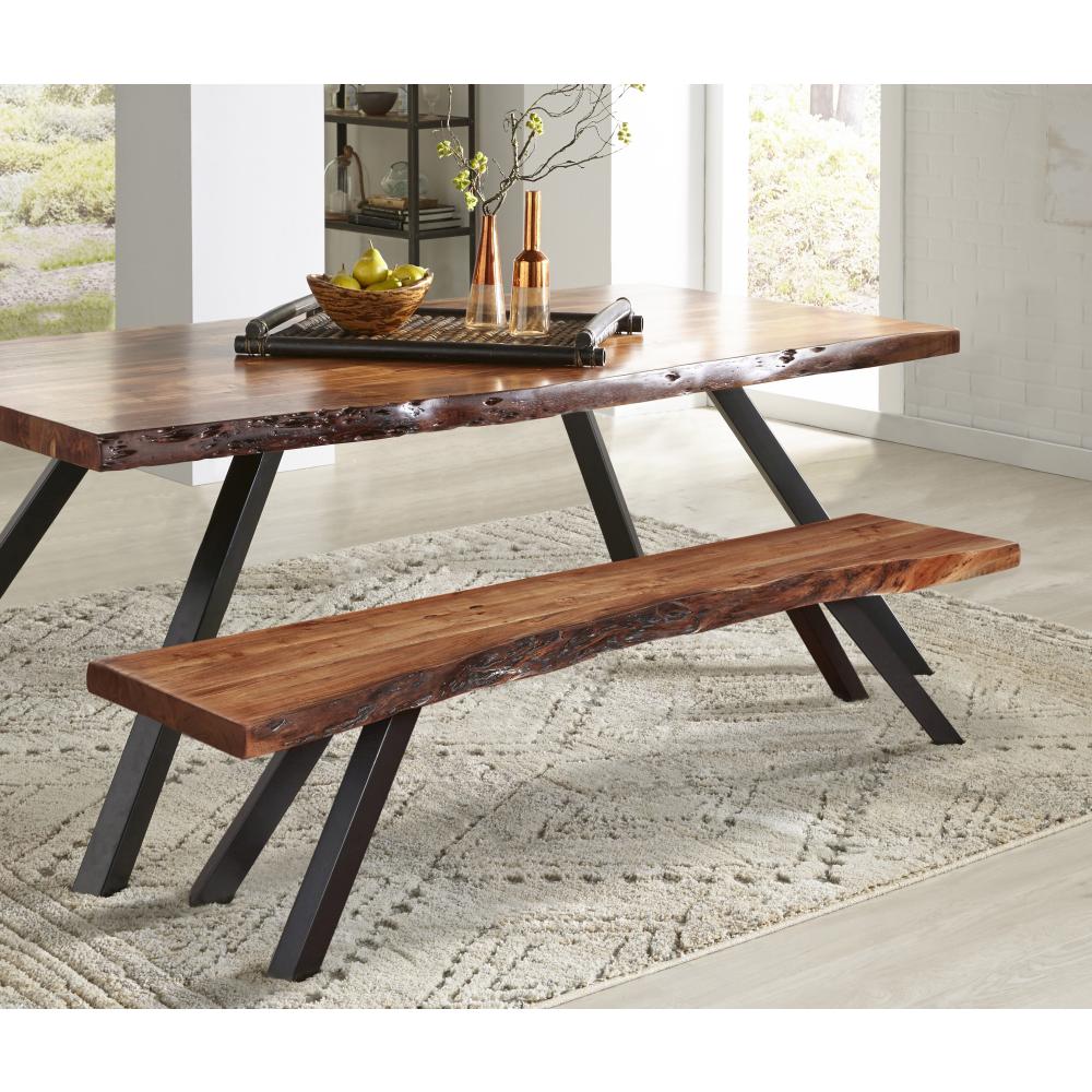 Reese Live Edge Solid Wood Metal Leg Dining Bench in Natural Acacia. Picture 4