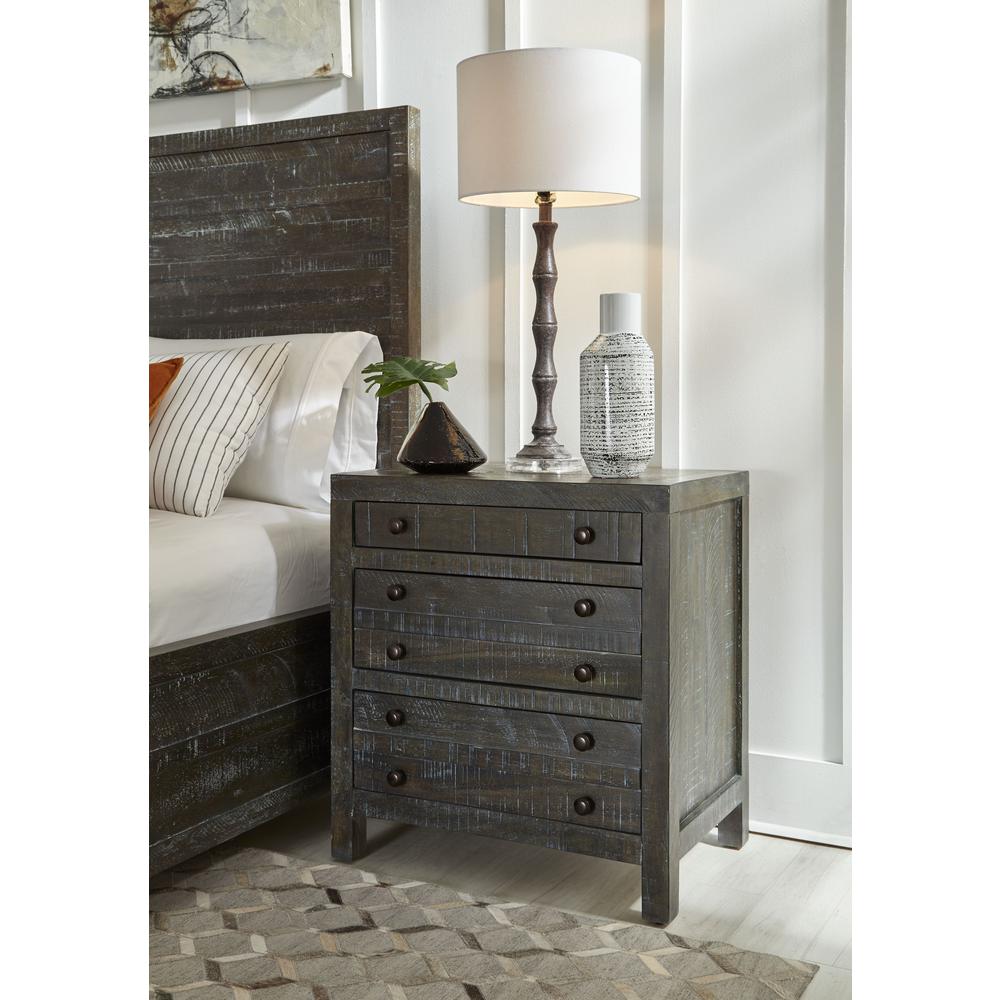Townsend Solid Wood Three Drawer Nighstand in Gunmetal. Picture 1