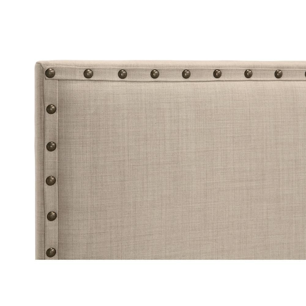 Tavel Nailhead Upholstered Headboard in Toast Linen. Picture 7