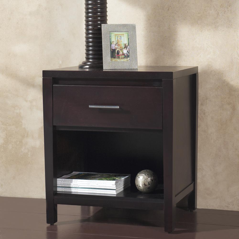 Nevis One Drawer Nightstand in Espresso. Picture 1