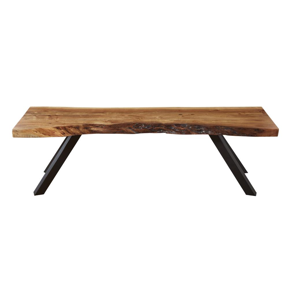 Reese Live Edge Solid Wood Metal Leg Dining Bench in Natural Acacia. Picture 2