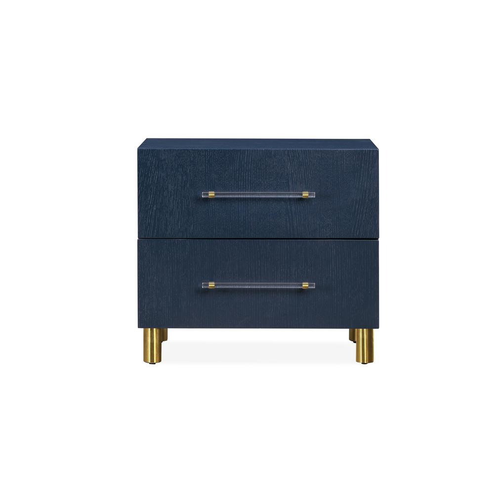 Argento Two Drawer USB Charging Nightstand in Navy Blue and Burnished Brass. Picture 6