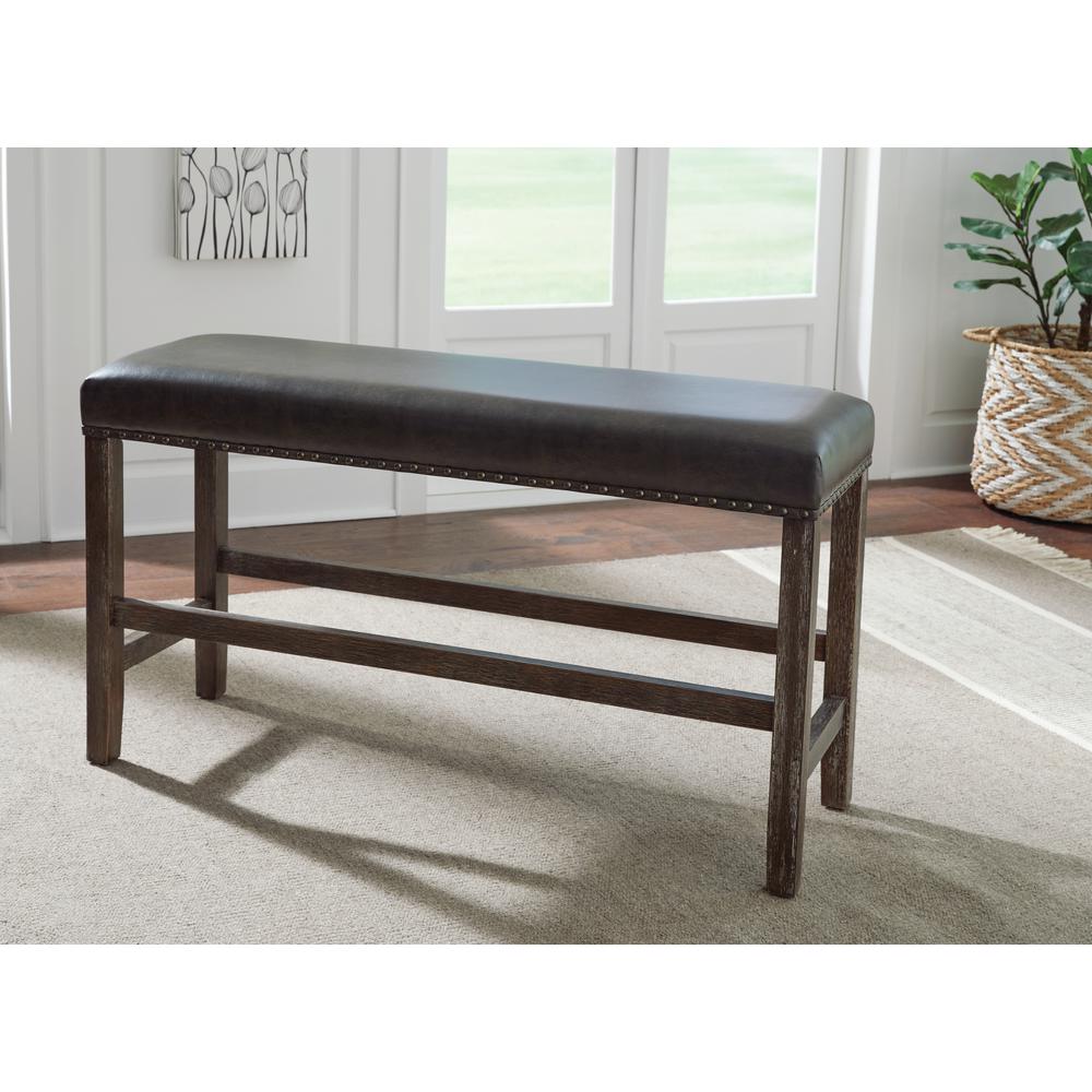 Rousseau Upholstered Counter Bench in Vintage Brown and Deep Almond. Picture 1