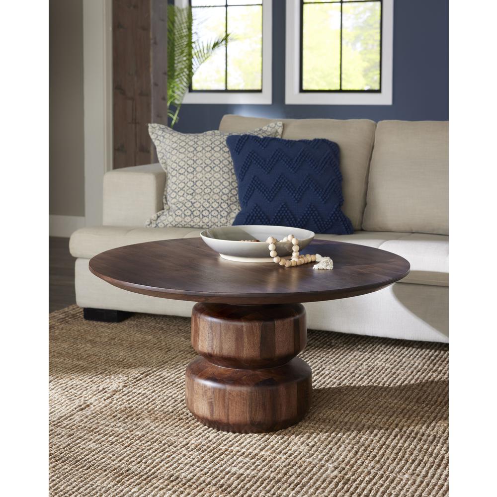 Virton Solid Wood Round Coffee Table in Smoked Brown. Picture 1