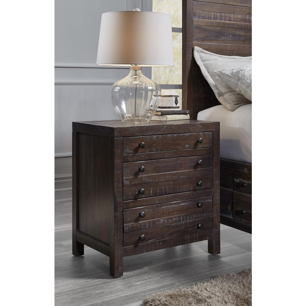 Townsend Three Drawer Solid Wood Nightstand in Java. Picture 1