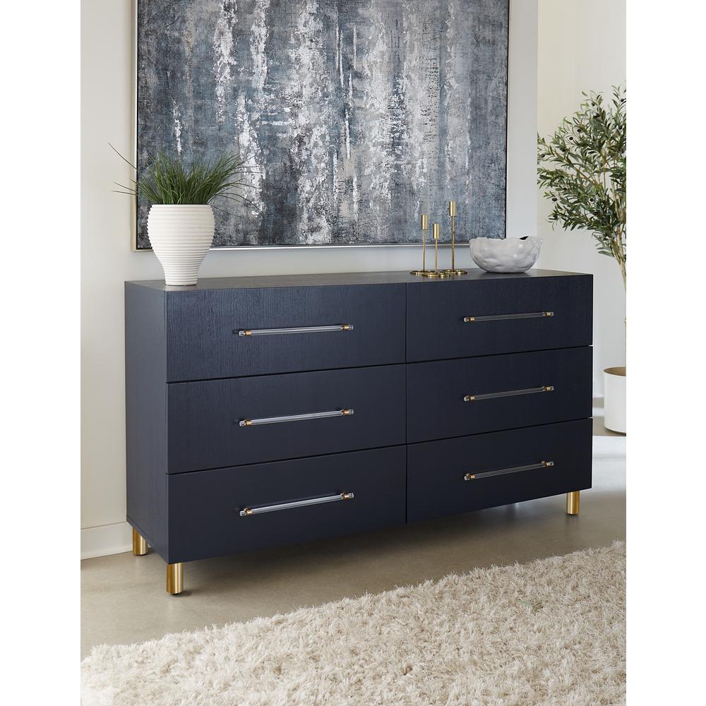 Argento Six Drawer Dresser in Navy Blue and Burnished Brass (2024). Picture 1