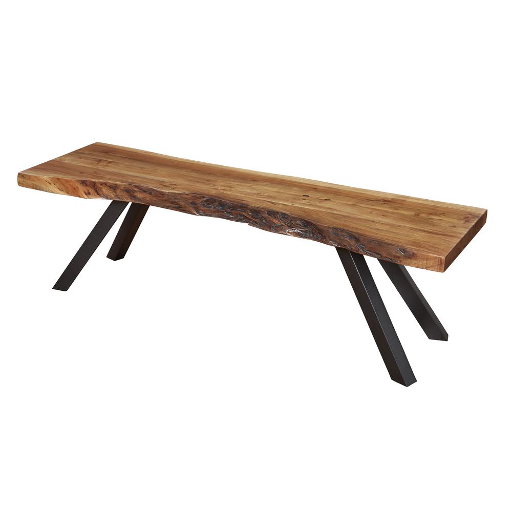 Reese Live Edge Solid Wood Metal Leg Dining Bench in Natural Acacia. Picture 1