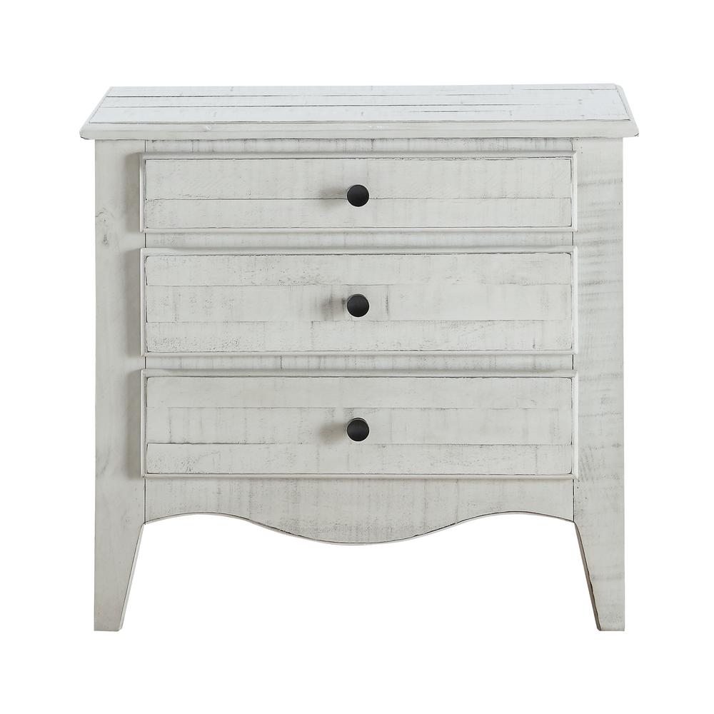 Ella Solid Wood Three Drawer Nightstand in White Wash. Picture 3