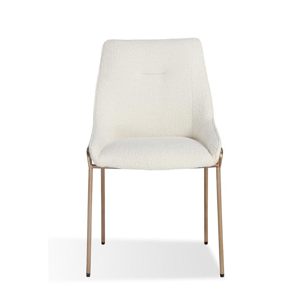 Cyrus Upholstered Dining Chair in Cottage Cheese Boucle and Brushed Bronze Metal. Picture 5