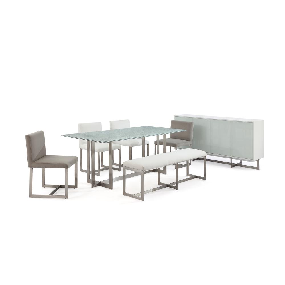 Eliza Cracked Glass Dining Table in Brushed Stainless Steel. Picture 8