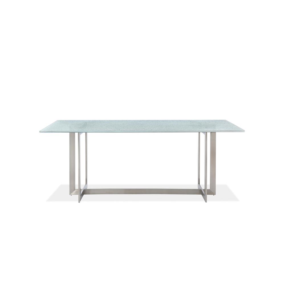 Eliza Cracked Glass Dining Table in Brushed Stainless Steel. Picture 4
