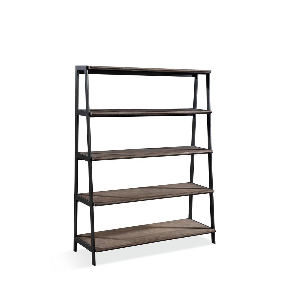 Finch Wood and Metal Etagere Bookcase in Buckwheat and Antique Bronze. Picture 6