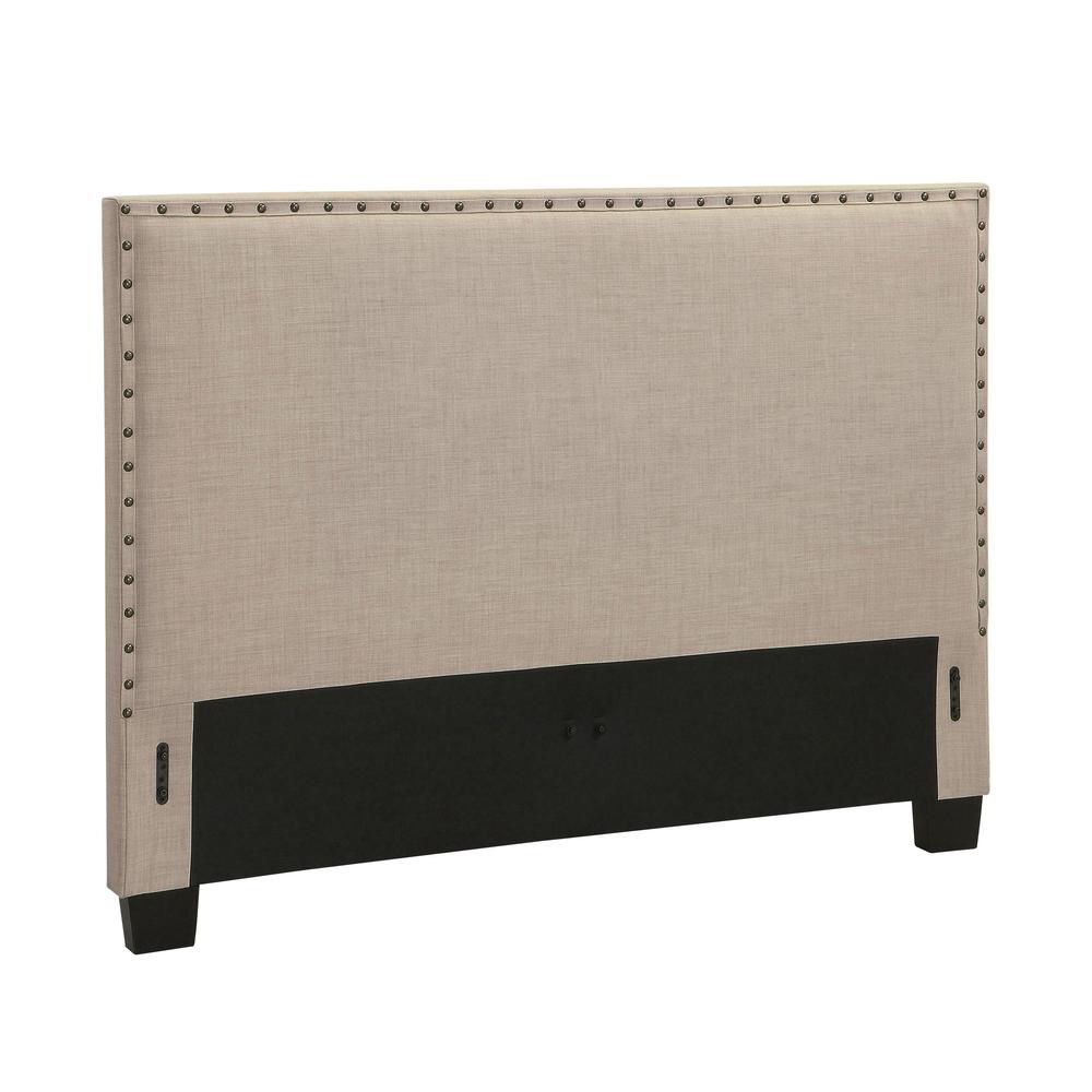 Tavel Nailhead Upholstered Headboard in Toast Linen. Picture 6