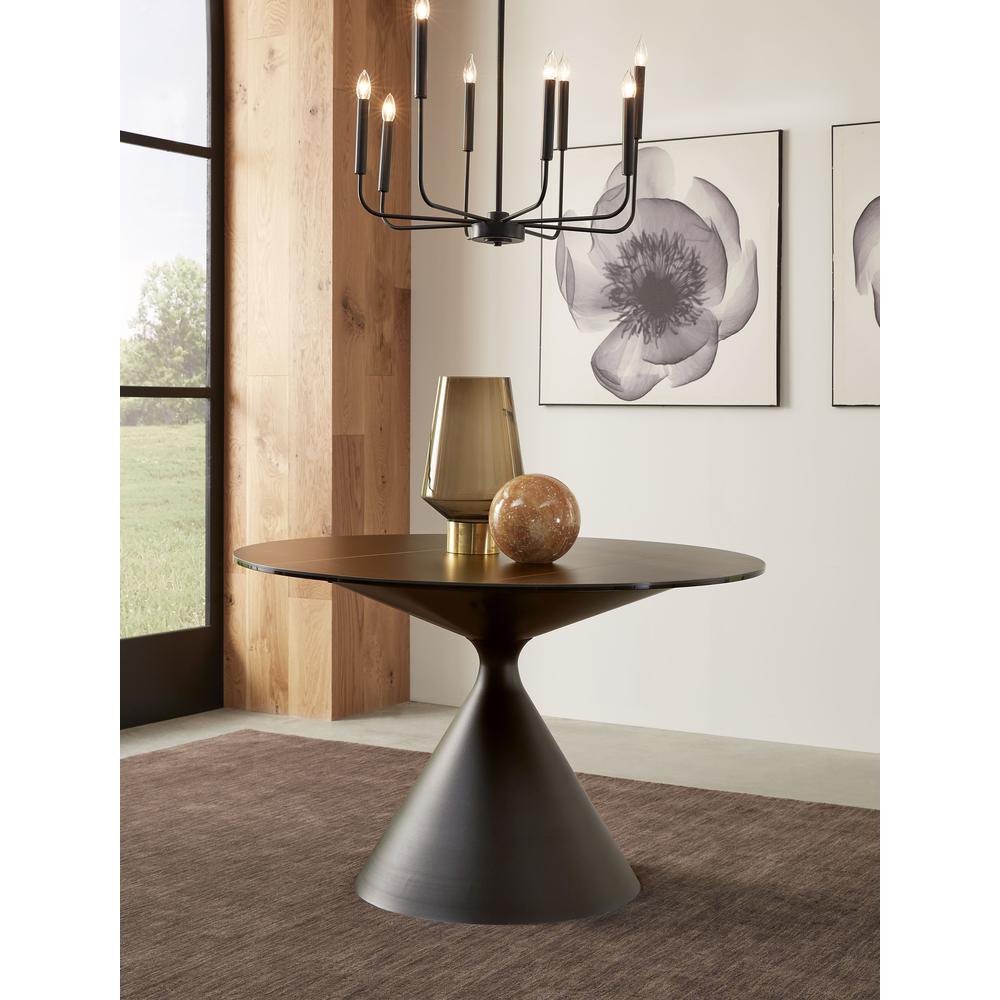 Winston Stone Top Metal Base Round Dining Table in Black. Picture 1