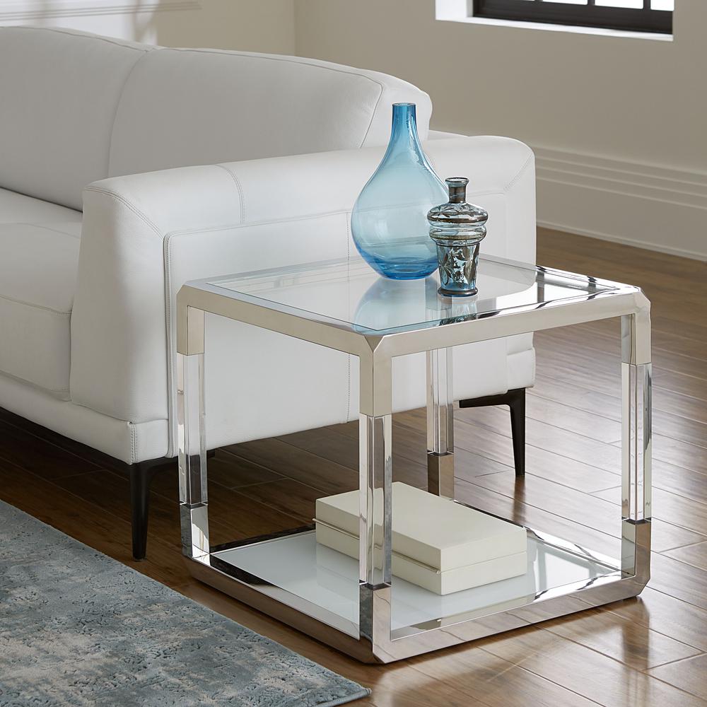 Jasper End Table in Acrylic/White Glass/PSS. Picture 1