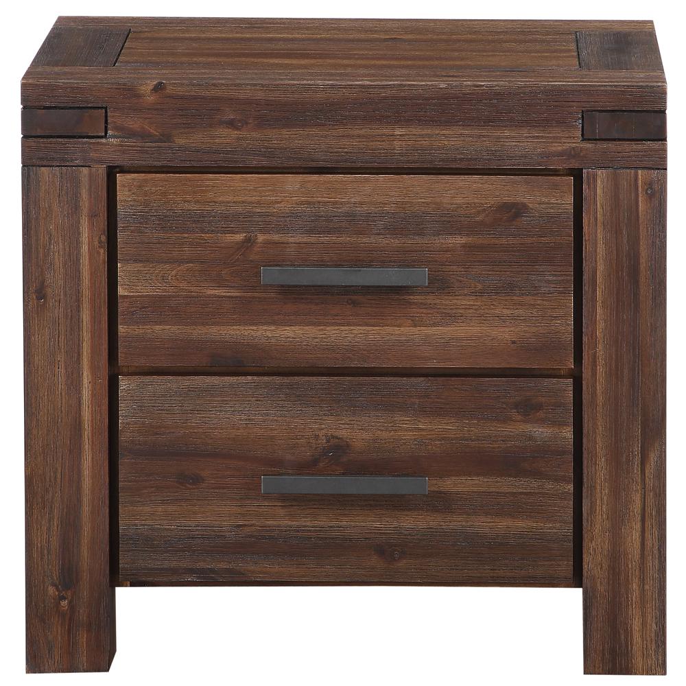Meadow Two Drawer Solid Wood Nightstand in Brick Brown. Picture 5