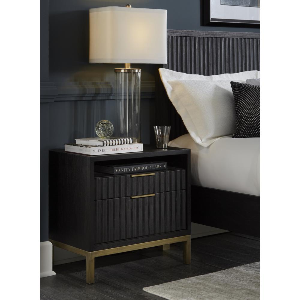Kentfield Solid Wood Two Drawer Nightstand in Black Drifted Oak. Picture 1