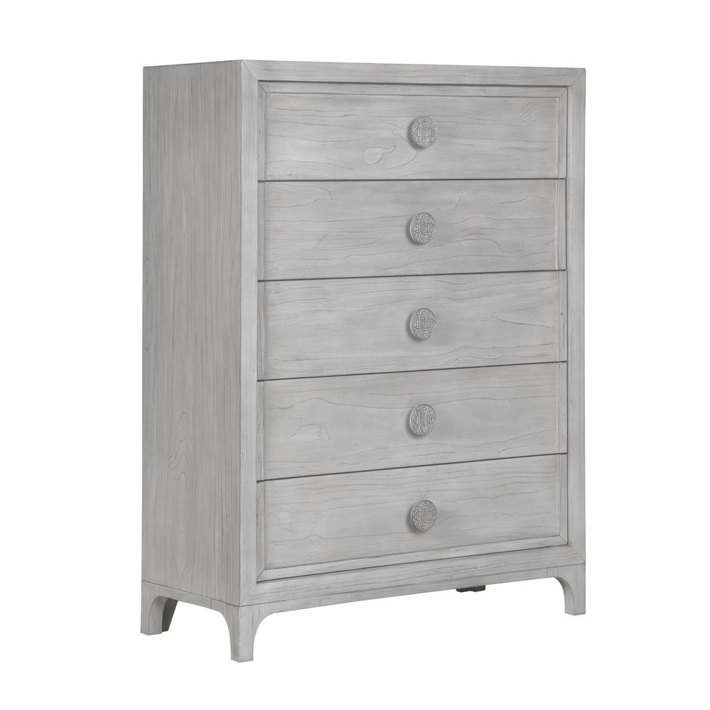 Boho Chic Five-Drawer Chest in Washed White (2024). Picture 3