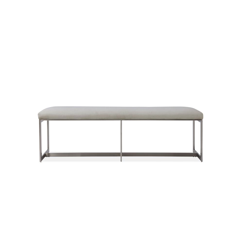 Eliza Upholstered Dining Bench in Dove and Brushed Stainless Steel. Picture 2