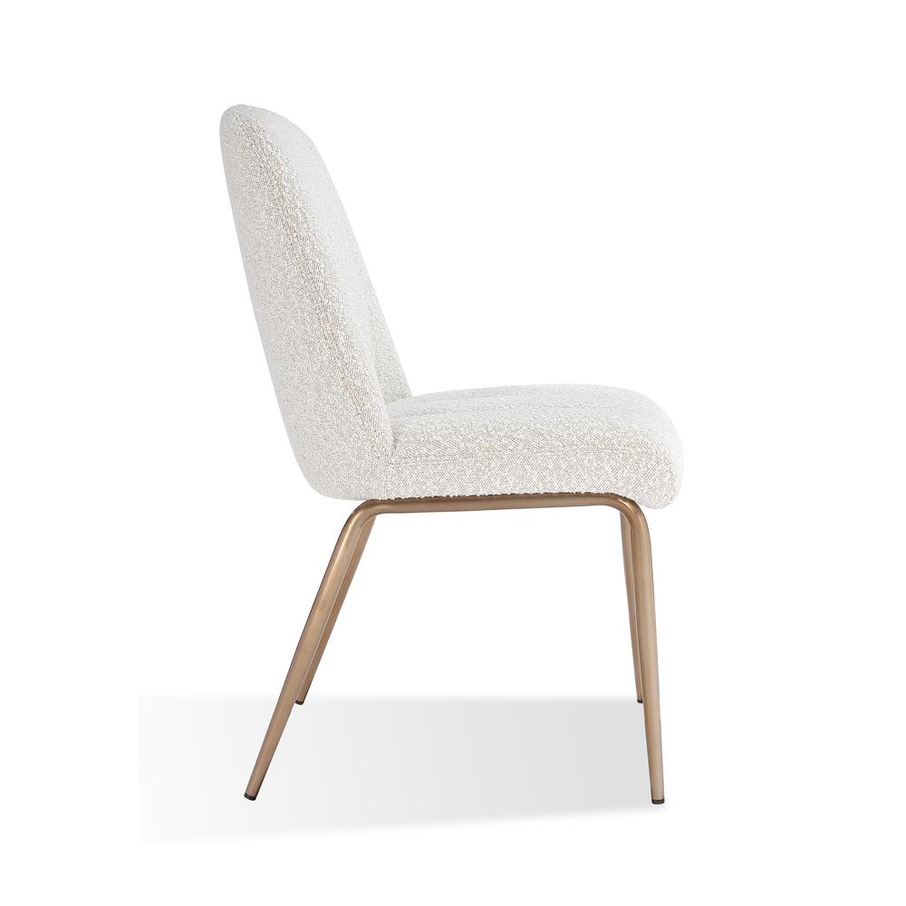 Apollo Upholstered Dining Chair in Ricotta Boucle and Brushed Bronze Metal. Picture 4