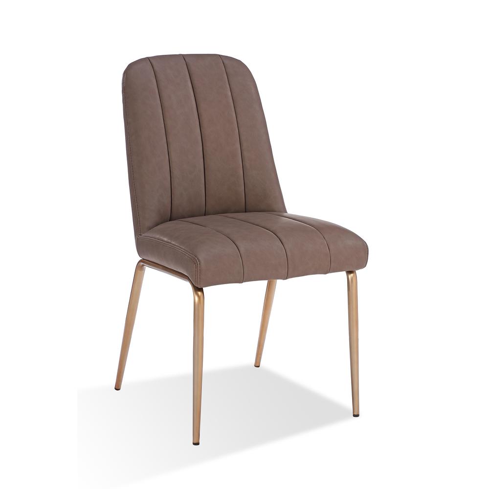 Upholstered Dining Chair in Cinnamon Synthetic Leather and Brushed Bronze Metal. Picture 1