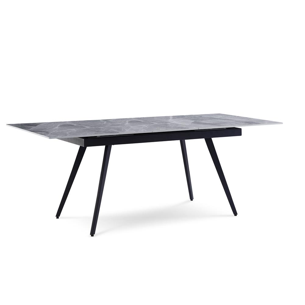 Lucia Extendable Stone Top Metal Leg Dining Table in Piedra and Black. Picture 6