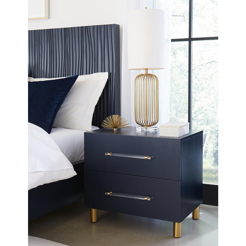 Argento Two Drawer USB Charging Nightstand in Navy Blue and Burnished Brass. Picture 1