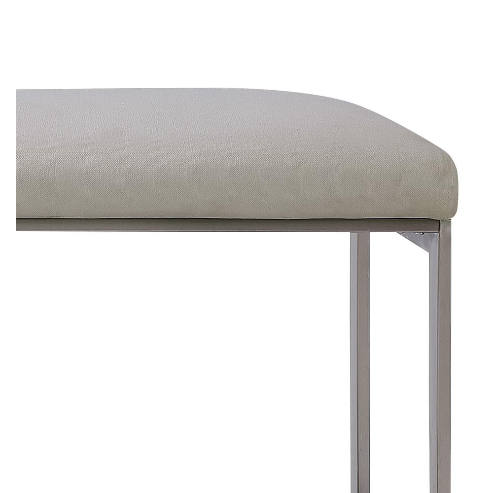 Eliza Upholstered Dining Bench in Dove and Brushed Stainless Steel. Picture 5