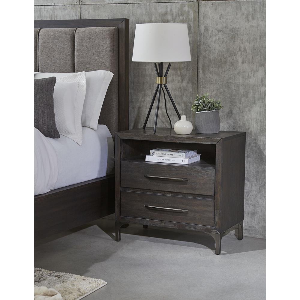 Lucerne Two-Drawer Metal Leg Nightstand in Vintage Coffee. Picture 1