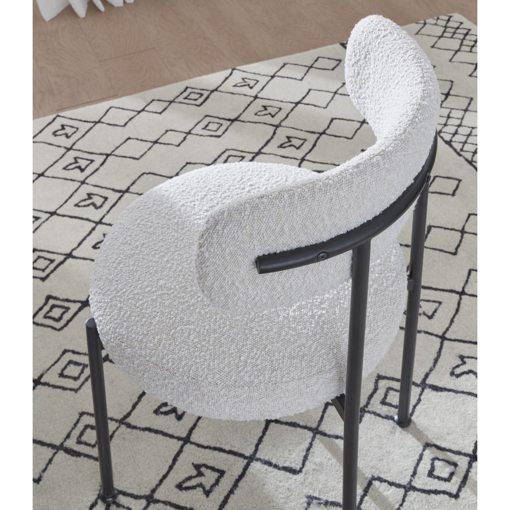 Aere Boucle Upholstered Metal Leg Dining Chair in Ivory and Black. Picture 2