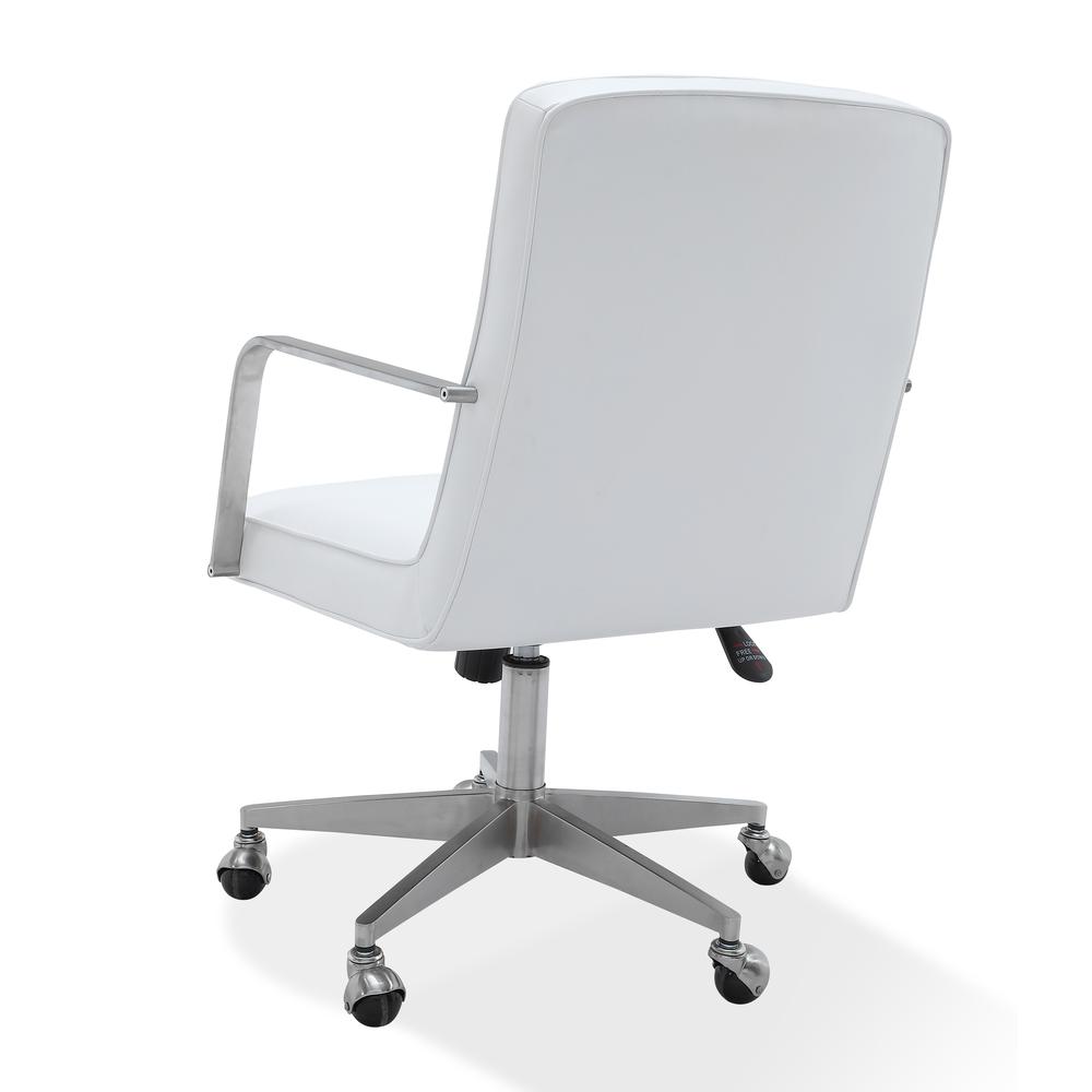 One Metal Frame Home Office Chair in Brushed Stainless Steel and White Leather. Picture 4