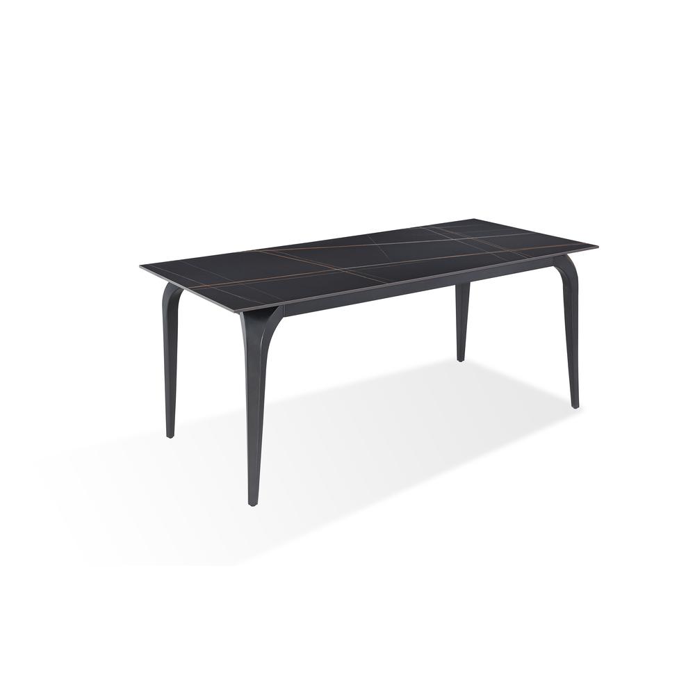 Nicoya Stone Top Rectangular Dining Table in Black Stone and Black Metal. Picture 2