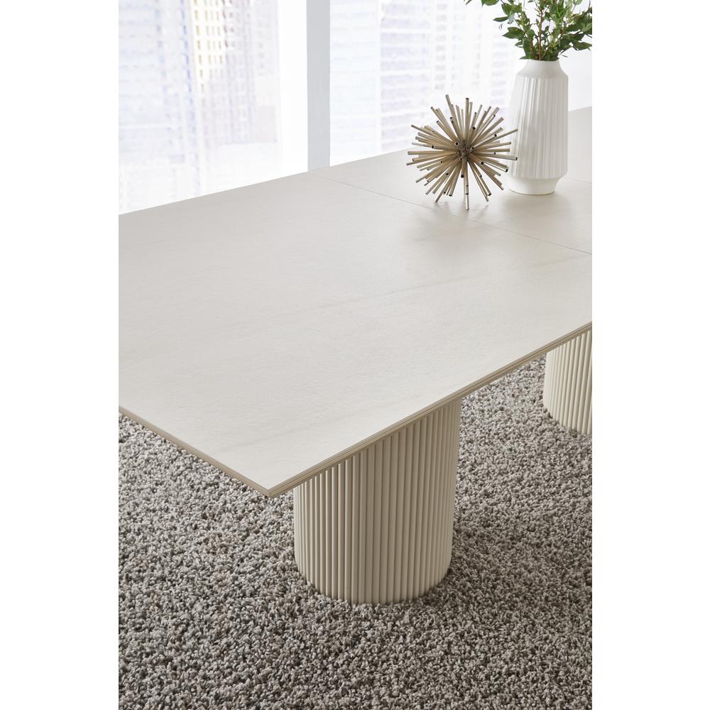 Cannon Stone Top Double Pedestal Extension Dining Table with Ivory Wood Base. Picture 2