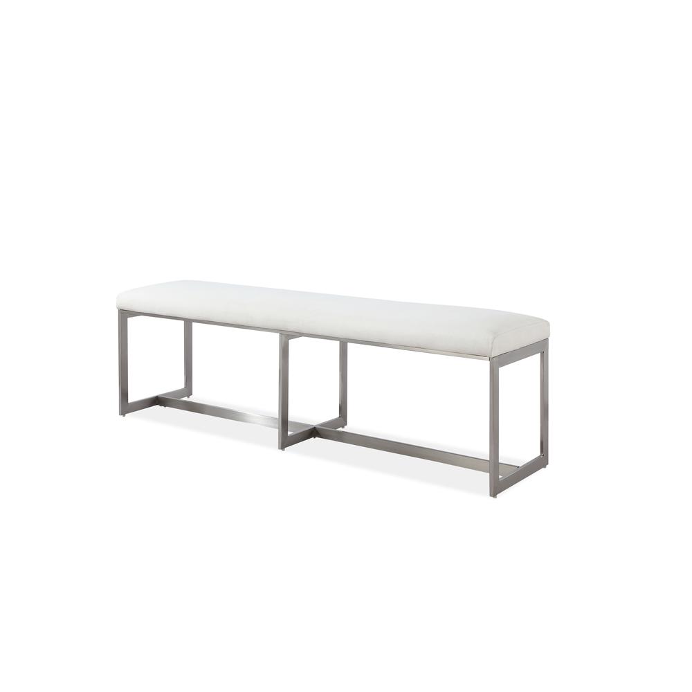Eliza Upholstered Dining Bench in Pearl and Brushed Stainless Steel. Picture 6