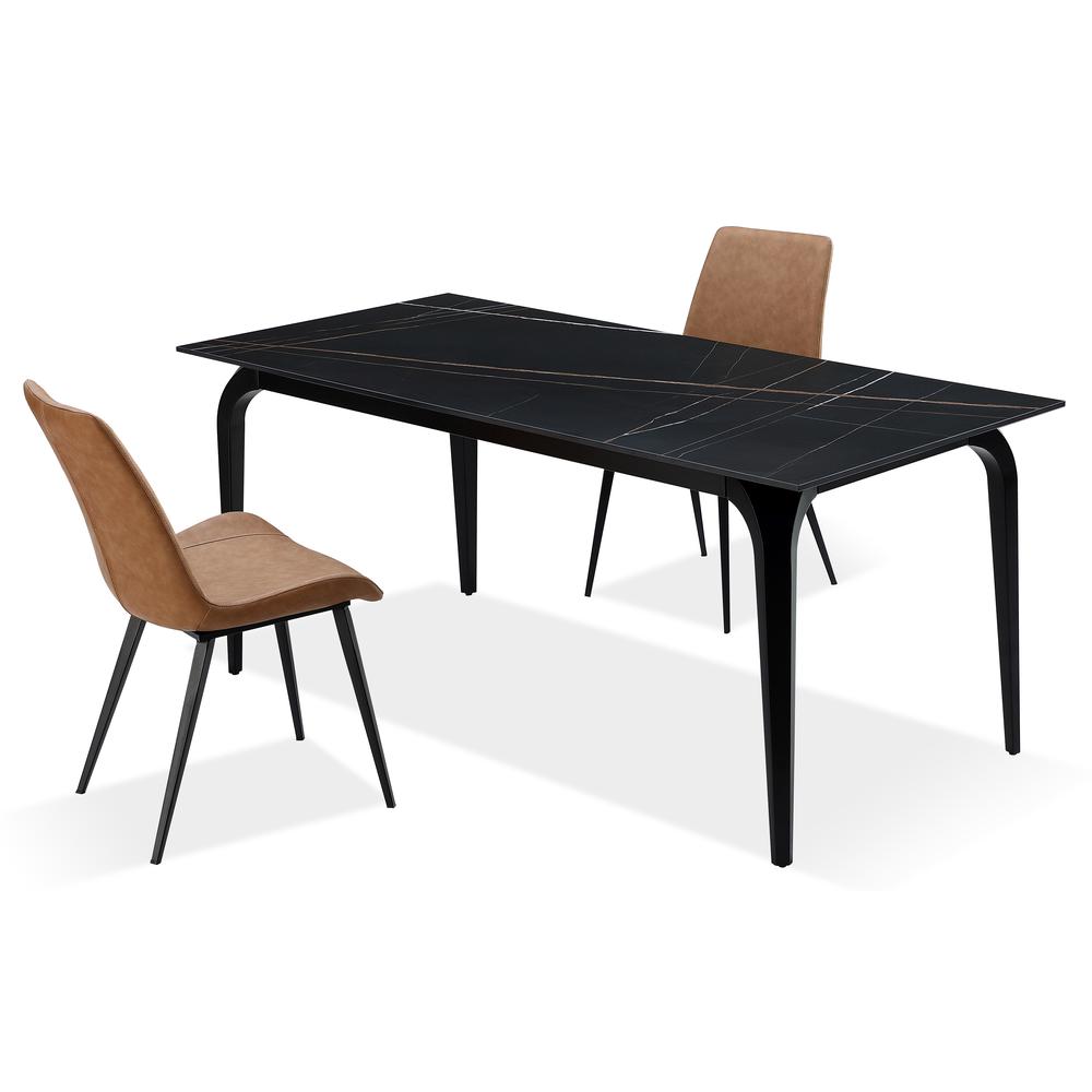 Nicoya Stone Top Rectangular Dining Table in Black Stone and Black Metal. Picture 7