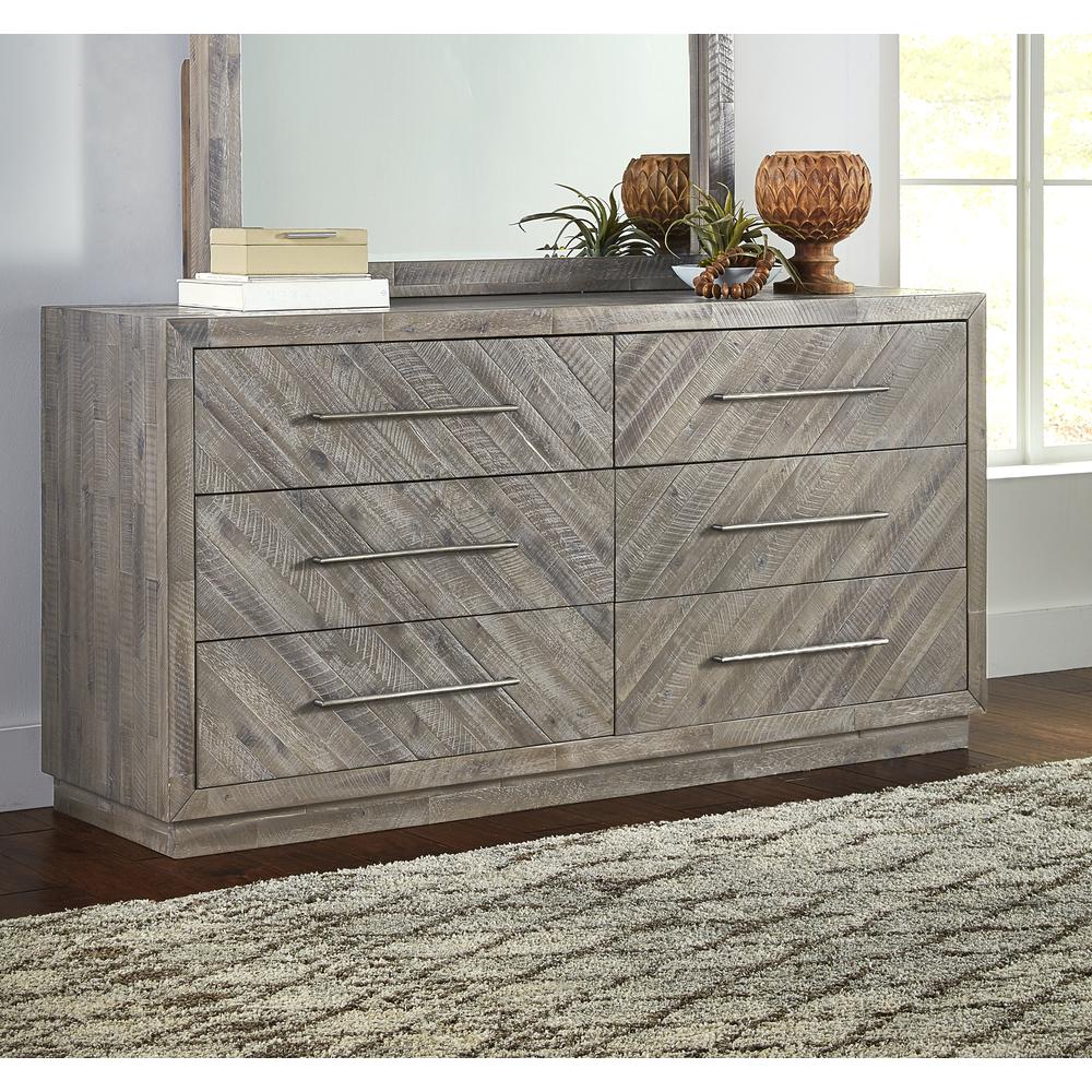 Alexandra Solid Wood Six Drawer Dresser in Rustic Latte (2024). Picture 1