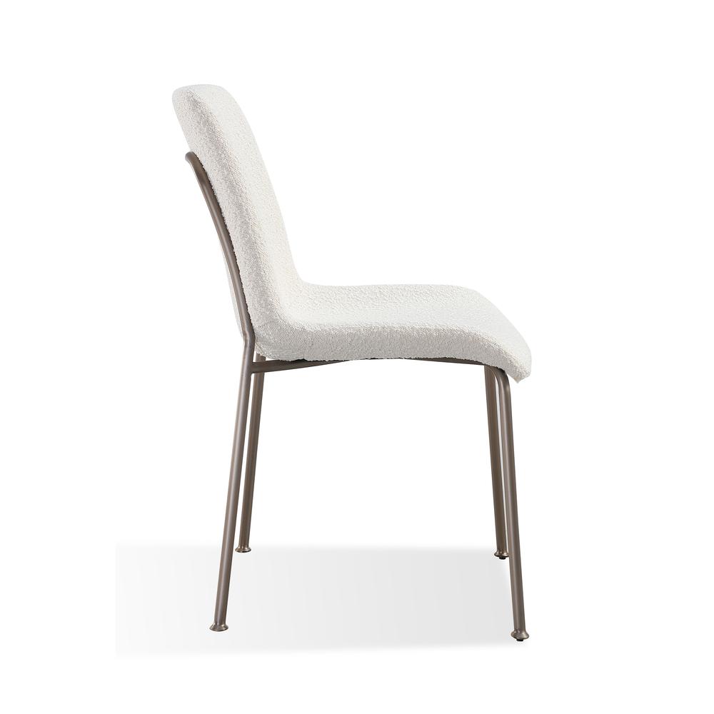 Jade Upholstered Dining Chair in Cottage Cheese Boucle and Brushed Nickel Metal. Picture 4