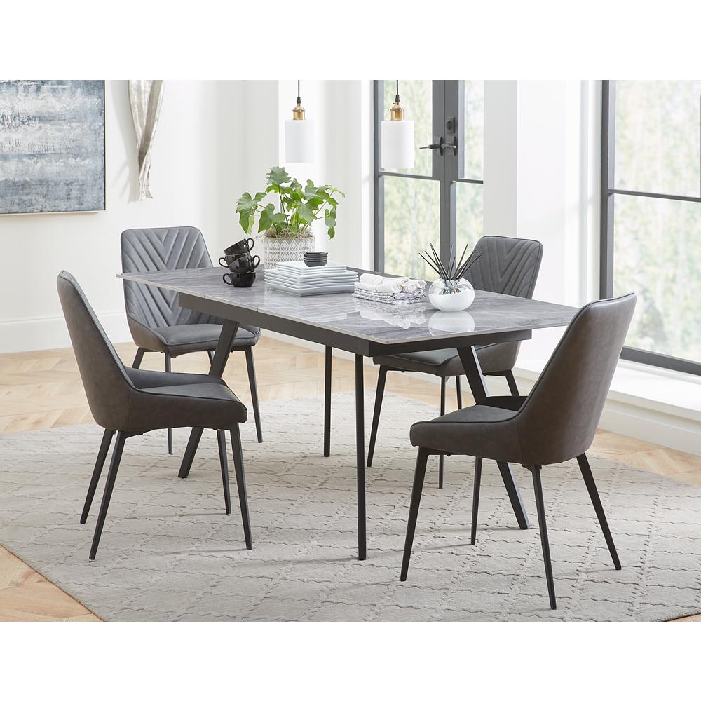 Lucia Extendable Stone Top Metal Leg Dining Table in Piedra and Black. Picture 2