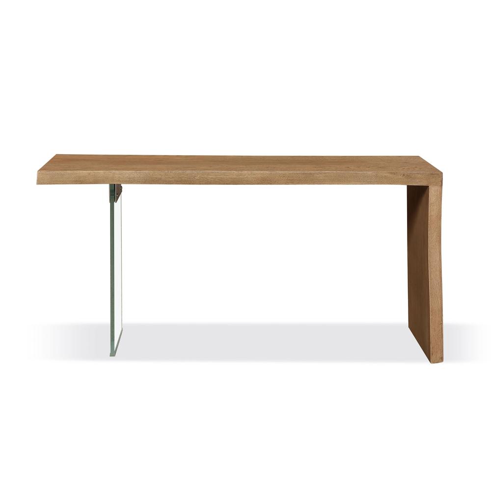 One Live-Edge White Oak and Glass Console Table in Bisque. Picture 1